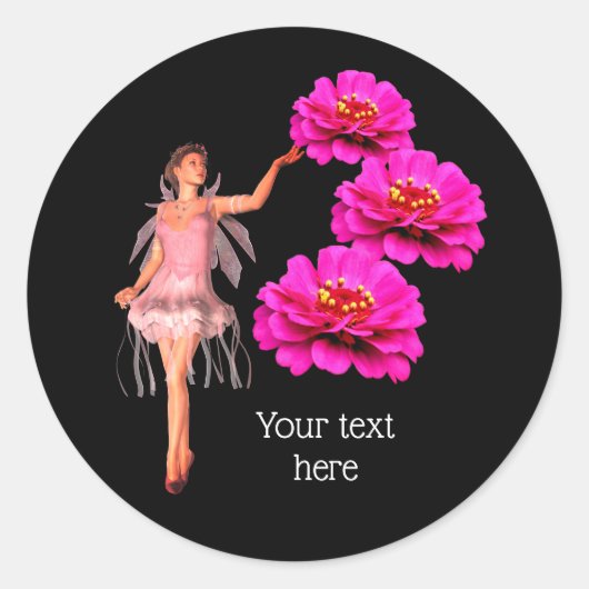 Fairy and Zinnia Flowers Personated Ronde Sticker (Voorkant)
