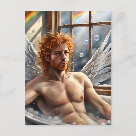 Fairy Angel Man Rood Haar in het bubbelbad Briefkaart (Voorkant)