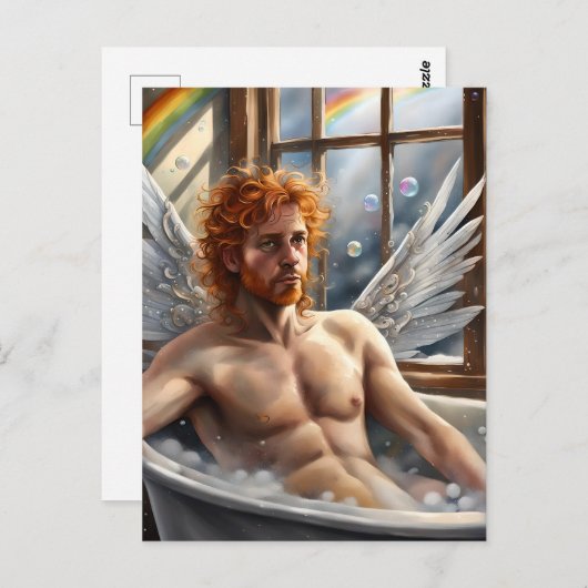 Fairy Angel Man Rood Haar in het bubbelbad Briefkaart (Voorkant / Achterkant)