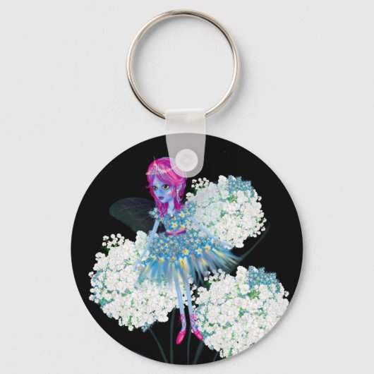 Fairy Art van LeahG Blauw roze zwart wit Sleutelhanger (Voorkant)