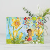 Fairy art waterverf girl op verjaardagsfeestje kaart (Staand voorkant)