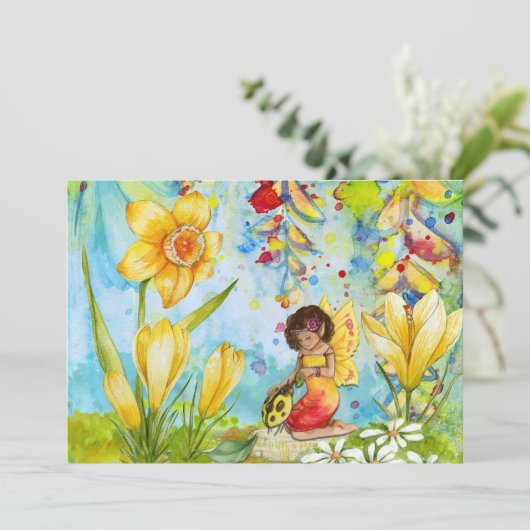 Fairy art waterverf girl op verjaardagsfeestje kaart (Staand voorkant)