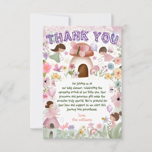 Fairy Baby Meisje Douche Bloem Thee Party Bedankkaart (Voorkant)