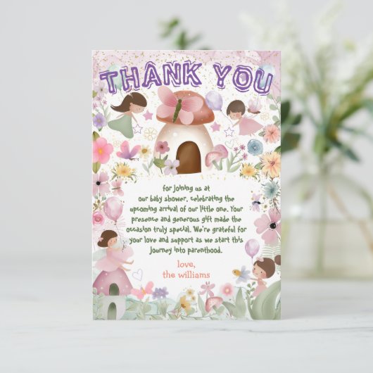 Fairy Baby Meisje Douche Bloem Thee Party Bedankkaart (Staand voorkant)