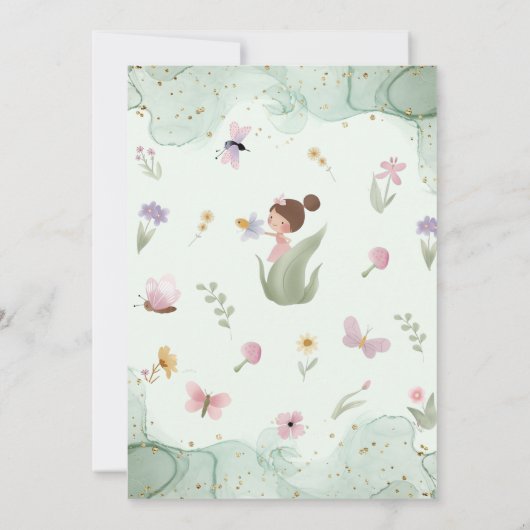 Fairy Baby Meisje Douche Roze Bloemen Kaart (Achterkant)