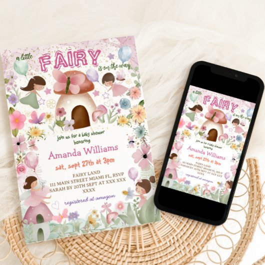 Fairy Baby Meisje Douche Roze Bloemen Kaart