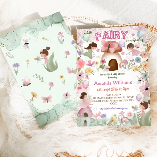 Fairy Baby Meisje Douche Roze Bloemen Kaart