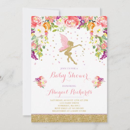 Fairy Baby shower Invitation Floral Fairy Shower Kaart (Voorkant)