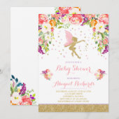 Fairy Baby shower Invitation Floral Fairy Shower Kaart (Voorkant / Achterkant)