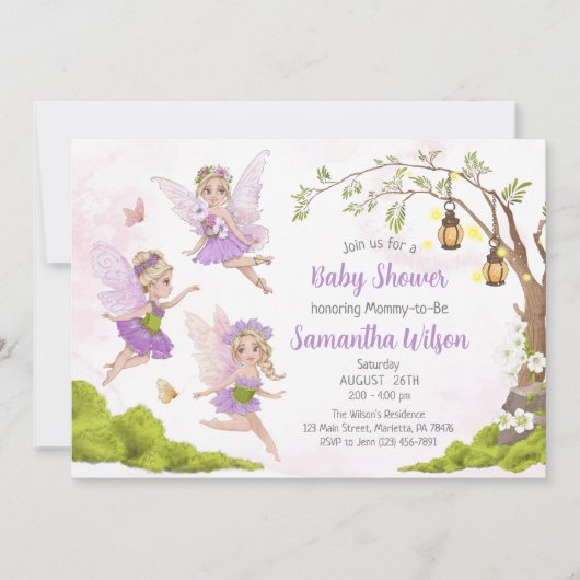 Fairy Baby shower Invitation Floral Fairy Shower Kaart (Voorkant)