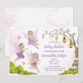 Fairy Baby shower Invitation Floral Fairy Shower Kaart (Voorkant / Achterkant)