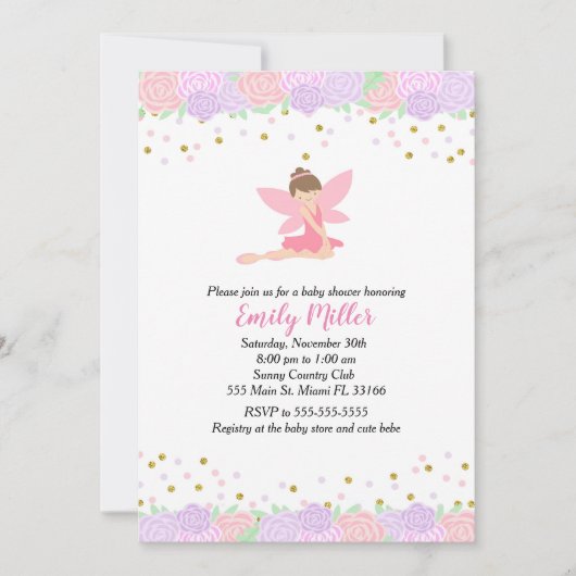 Fairy Baby shower Invitation Gold Pink Kaart (Voorkant)