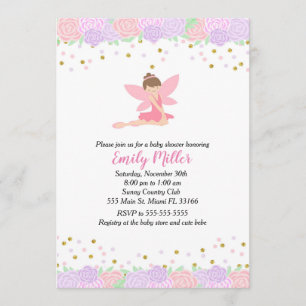 Fairy Baby shower Invitation Gold Pink Kaart