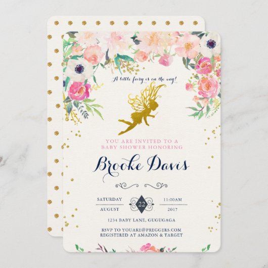 Fairy Baby shower Invitation Kaart (Voorkant / Achterkant)