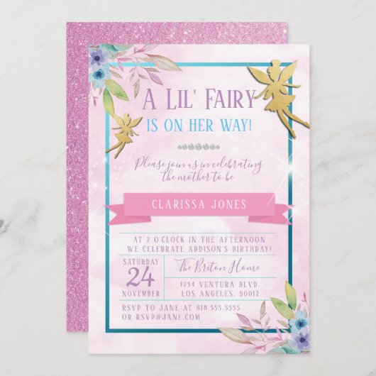 Fairy Baby shower Invitation Kaart (Voorkant / Achterkant)