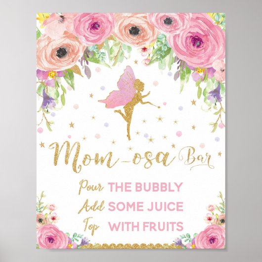 Fairy Baby shower Mimosa Bar Baby Girl Floral Poster (Voorkant)