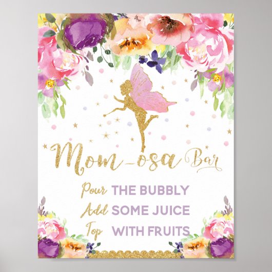 Fairy Baby shower Mimosa Bar Baby Girl Floral Poster (Voorkant)