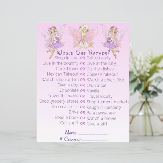 Fairy Baby shower roze illustratiepartij game (Staand voorkant)