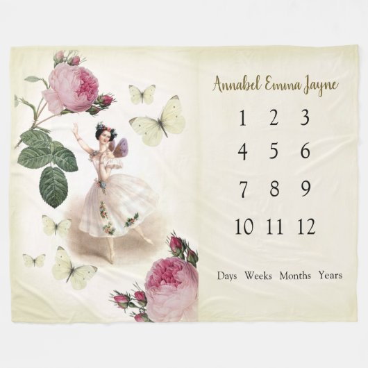 Fairy Ballerina Baby eerste jaar Milestone Blanket Fleece Deken (Voorkant (Horizontaal))