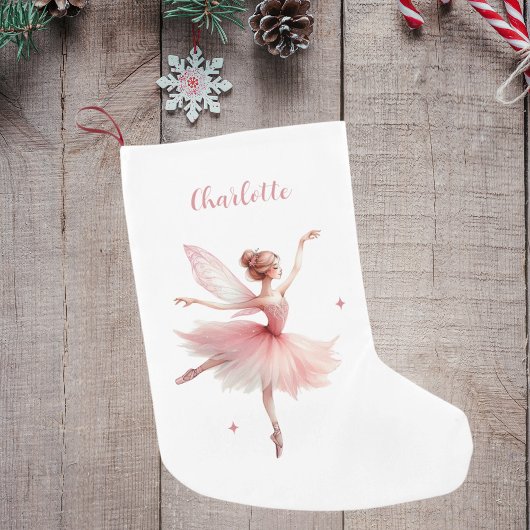 Fairy ballerina wit roze meisjesnaam kleine kerstsok