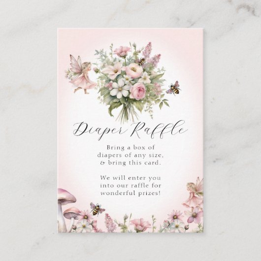 Fairy Bee Floral Bouquet Diaper Raffle Baby Girl Informatiekaartje (Voorkant)