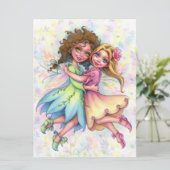 Fairy Besties Cute Girl Friends Fantasy Art Kaart (Staand voorkant)