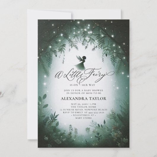 Fairy betoverde bos smaragd baby meisje douche kaart (Voorkant)