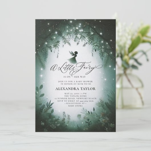 Fairy betoverde bos smaragd baby meisje douche kaart (Staand voorkant)