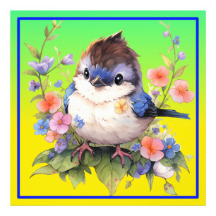 Fairy Bird Flowers waterverf Clipart-73610 Foto Afdruk
