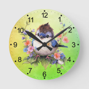 Fairy Bird Flowers waterverf Clipart-73610 Ronde Klok