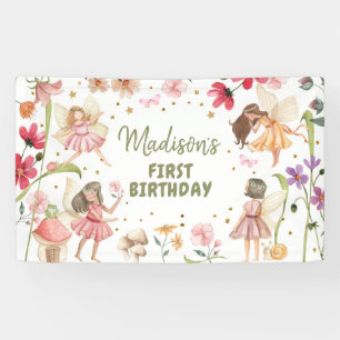 Fairy Birthday 1st Enchanted Forest Girl Backdrop Spandoek