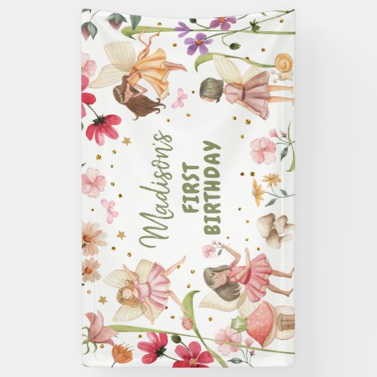 Fairy Birthday 1st Enchanted Forest Girl Backdrop Spandoek (Verticaal)