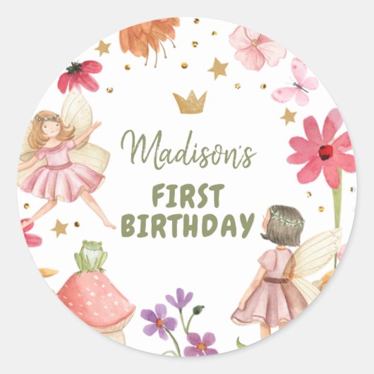 Fairy Birthday 1st Forest Fairy Sticker Favor (Voorkant)