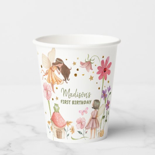 Fairy Birthday Enchanted Forest Girl 1st Birthday Papieren Bekers (Voorkant)