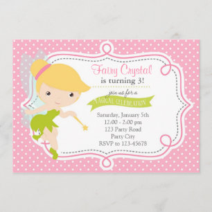Fairy Birthday Invitation for Girls (roze groen) Kaart