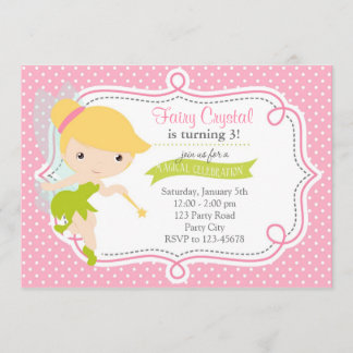 Fairy Birthday Invitation for Girls (roze groen) Kaart