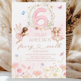 Fairy Birthday Invitation Girl, Fairy 6th Birthday Kaart