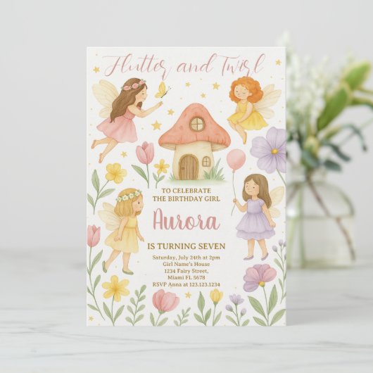 Fairy Birthday Invitation Kaart (Staand voorkant)