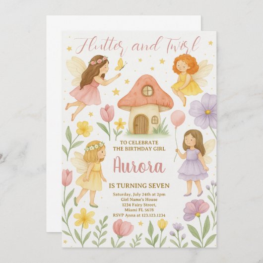 Fairy Birthday Invitation Kaart (Voorkant / Achterkant)