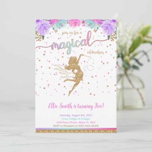 Fairy Birthday Invitation Kaart (Staand voorkant)