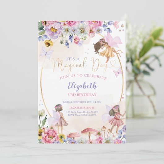 Fairy Birthday Invitation Kaart (Staand voorkant)