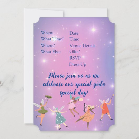 Fairy Birthday Invitation Kaart (Achterkant)