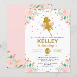 Fairy Birthday Invitation Pink Floral Girl Party Kaart