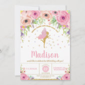Fairy Birthday Invitation roze Floral Fairy Party Kaart (Voorkant)
