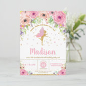 Fairy Birthday Invitation roze Floral Fairy Party Kaart (Staand voorkant)
