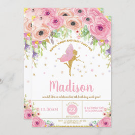 Fairy Birthday Invitation roze Floral Fairy Party Kaart