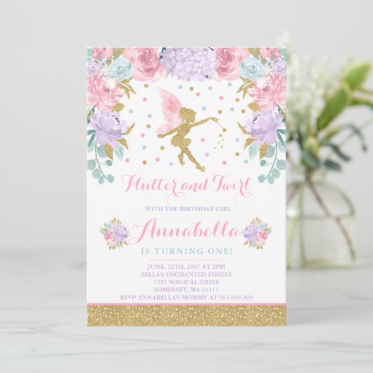 Fairy Birthday Invitation Whimsical Magical Party Kaart (Staand voorkant)
