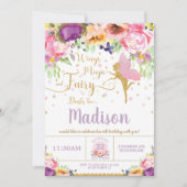 Fairy Birthday Invitations Paarse Floral Whimsical Kaart (Voorkant)