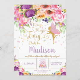 Fairy Birthday Invitations Paarse Floral Whimsical Kaart