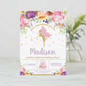 Fairy Birthday Invitations Paarse Floral Whimsical Kaart (Staand voorkant)